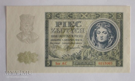 5 zlotych 1941 r - Bank Emisyjny GG