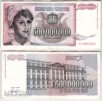 Jugosławia, 500 000 000 dinarów 1993r.