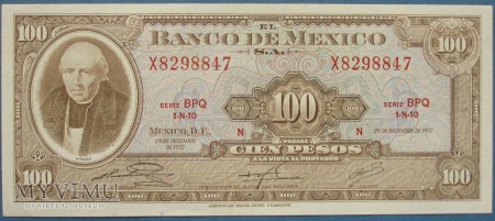 100 pesos 1972 r - El Banco de Mexico - Meksyk