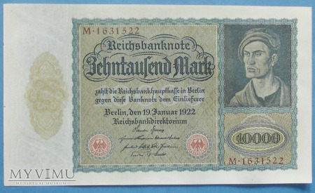 Duże zdjęcie 10 000 Mark 1922 r - Reichsbanknote - Niemcy