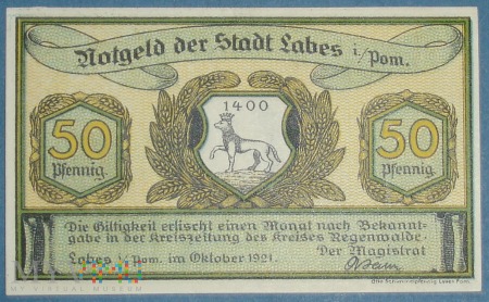 50 Pfennig 1921 - Labes in Pom. - Łobez