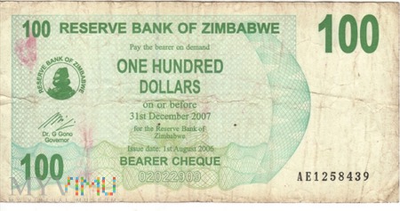 ZIMBABWE 100 DOLLARS 2006