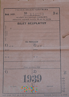 Druk biletu na bezpłatny przejazd z 1939 r.