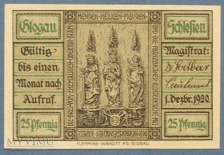 25 Pfennig 1920 r - Glogau ( Schlesien ) - Glogow