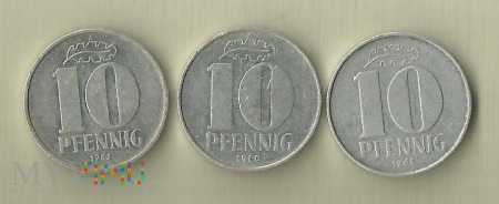 Niemcy (NRD) 10 fenigów, 1968/1980/1982