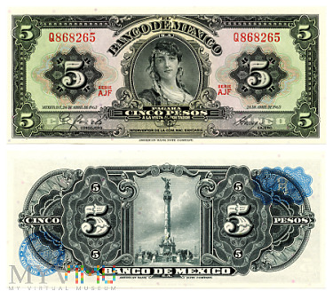 Duże zdjęcie Meksyk 5 Pesos 1963 (AJF Q868265)