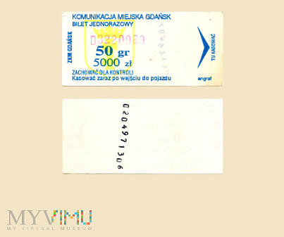 Bilet jednorazowy (50 gr) - Gdańsk, 1995 rok