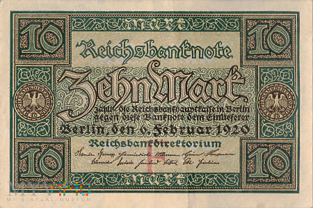 Duże zdjęcie Niemcy - 10 marek (1920)
