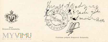 Podpis i herb Krzysztofa Radziwiłła