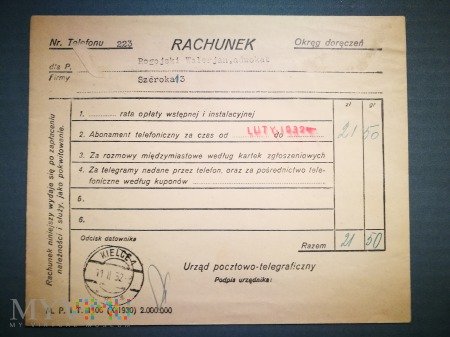 Rachunek telefoniczny nr 1, luty 1932
