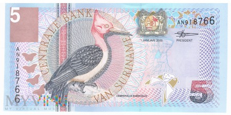 Duże zdjęcie Surinam - 5 guldenów (2000)