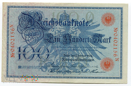 Niemcy, Imperium - 100 marek, 1908r. UNC