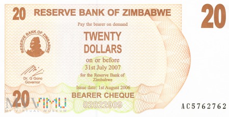 Zimbabwe - 20 dolarów (2006)