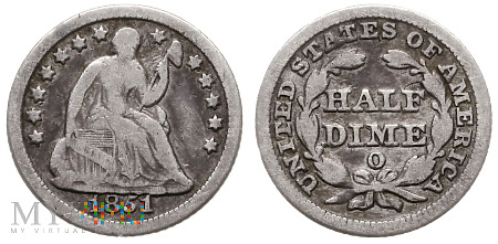 Duże zdjęcie Half dime, 1851 (O), moneta obiegowa