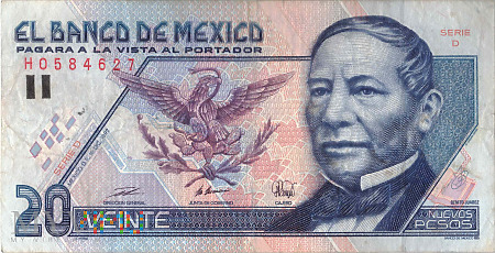 Meksyk - 20 nowych pesos (1992)