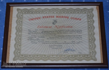 US Marine Corps enlistment certificate 1942