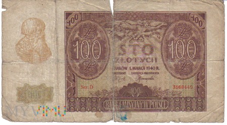 Duże zdjęcie 100 złotych 1940r