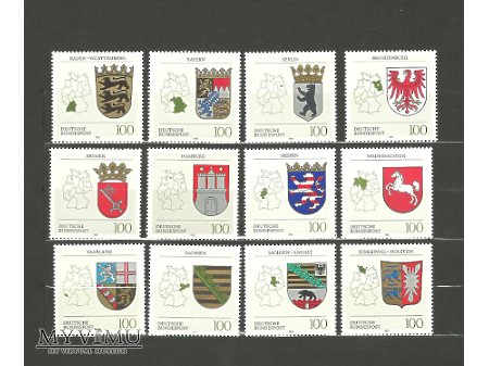 Niemieckie znaczki z herbami landów.