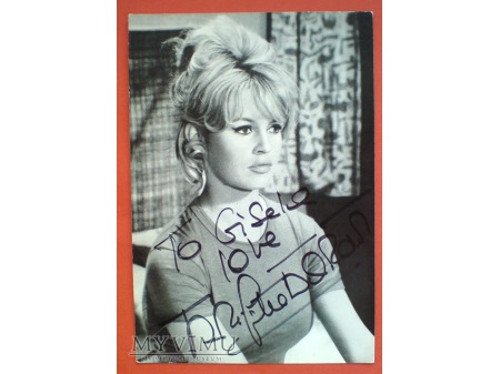 Brigitte Bardot Autograf na starej pocztówce