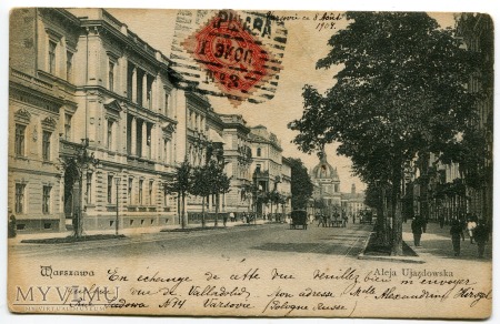 1904 Warszawa Aleje Ujazdowskie stara pocztówka