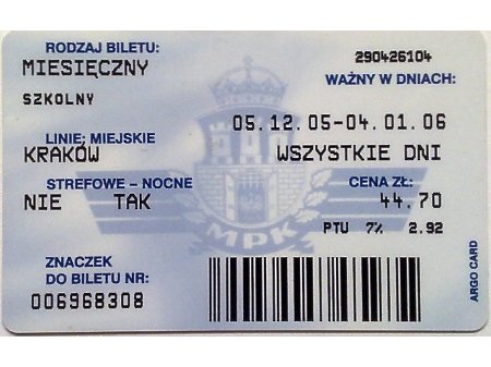 Bilet MPK Kraków 47
