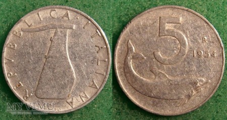 Duże zdjęcie Włochy, 5 Lirów 1954