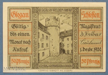 50 Pfennig 1920 r - Glogau ( Schlesien) - Glogow