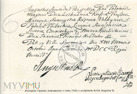 Dokument z podpisem króla Augusta II