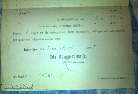 SULMIERZYCE-SULMIRSCHUTZ RACHUNEK 1909