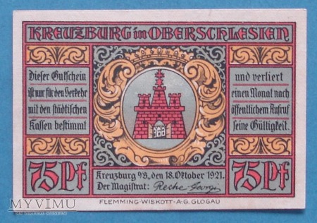 75 pfennig 1921 r - Kruezburg - Kluczbork