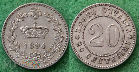 Włochy, 1894, 20 centów