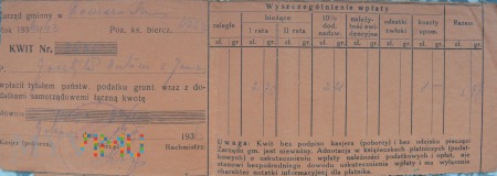 Duże zdjęcie Pokwitowanie zapłaty podatku gruntowego 1942/43