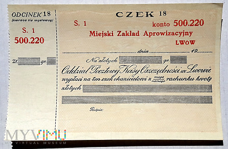 Polska czek PKO LWÓW