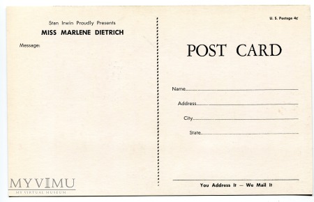 Marlene Dietrich Las Vegas Sahara Hotel pocztówka