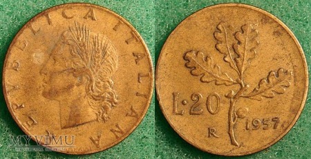 Włochy, 20 Lirów 1957