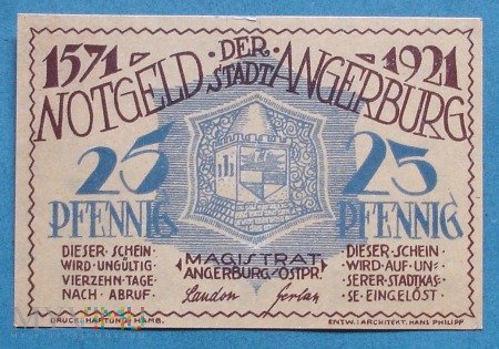 25 Pfennig 1921 r - Angerburg Ostp. - Węgorzewo