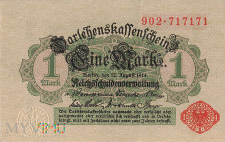Duże zdjęcie Niemcy (Darlehnskassenschein) - 1 marka (1914)