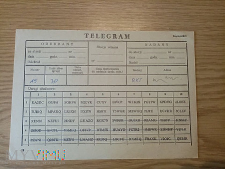 Karta telegramu nadawczego LWP