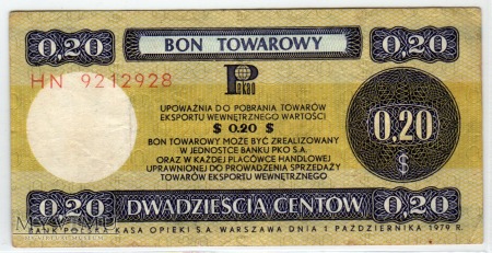 Bon Towarowy PeKaO - B28a - 20 Centów - 1979