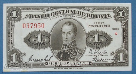 Duże zdjęcie 1 boliviano 1928 r - Boliwia