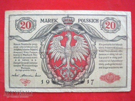 Duże zdjęcie 20 marek polskich 1916 rok