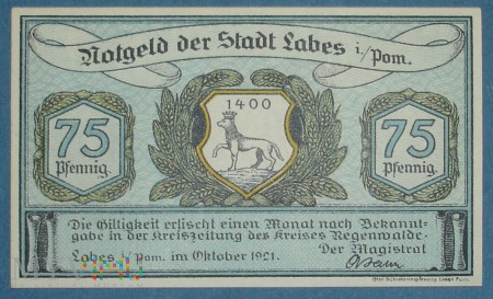 75 Pfennig 1921 r - Labes in Pom . - Łobez