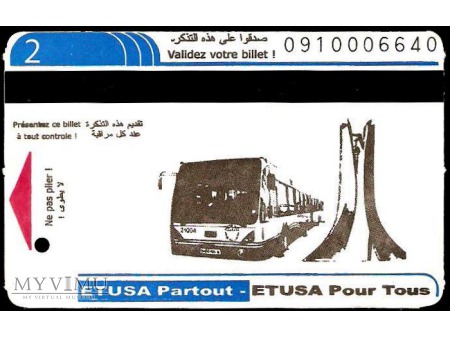 Bilet komunikacji miejskiej z Algierii.