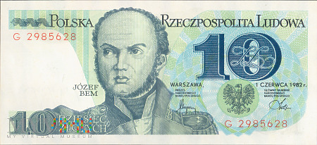 Banknot 10 złotych 1982 r. Józef Bem