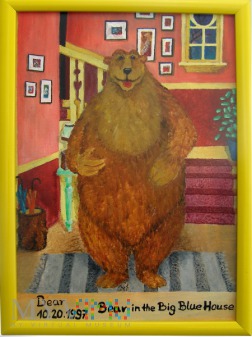 Duże zdjęcie Obraz Niedźwiedź w dużym niebieskim domu