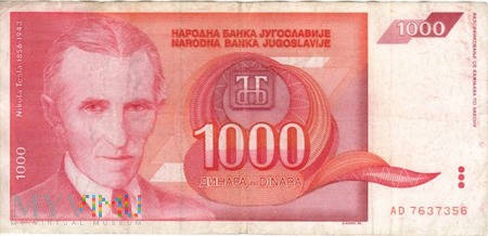 JUGOSŁAWIA 1000 DINARA 1992