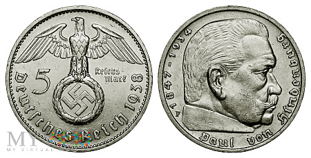 Duże zdjęcie 5 reichsmark, 1938 (F), moneta obiegowa