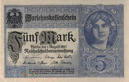 Duże zdjęcie Niemcy (Darlehnskassenschein) - 5 marek (1917)