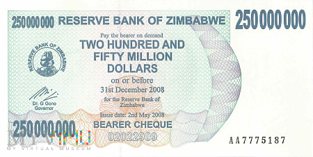 Duże zdjęcie Zimbabwe - 250 000 000 dolarów (2008)