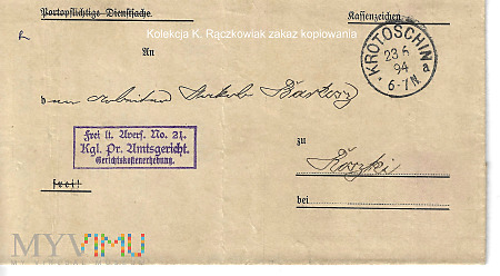 Dokument sądowy - Krotoszyn 1894 r.